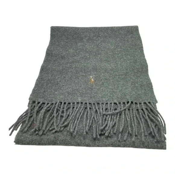 Polo Ralph Lauren grey lambswool fringe scarf - Picture 1 of 4